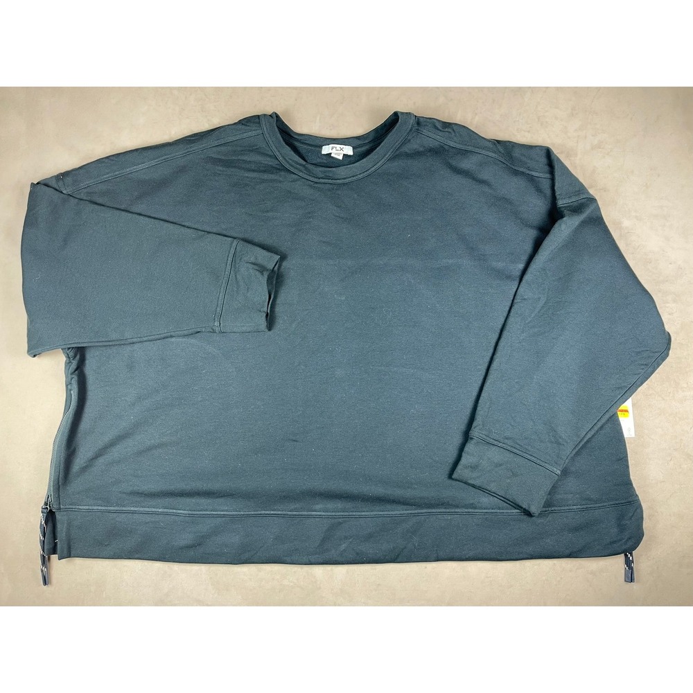 FLX Women Midnight Navy Blue Side Zip Oversized Sweatshirt 2X WX13A101PS NEW
